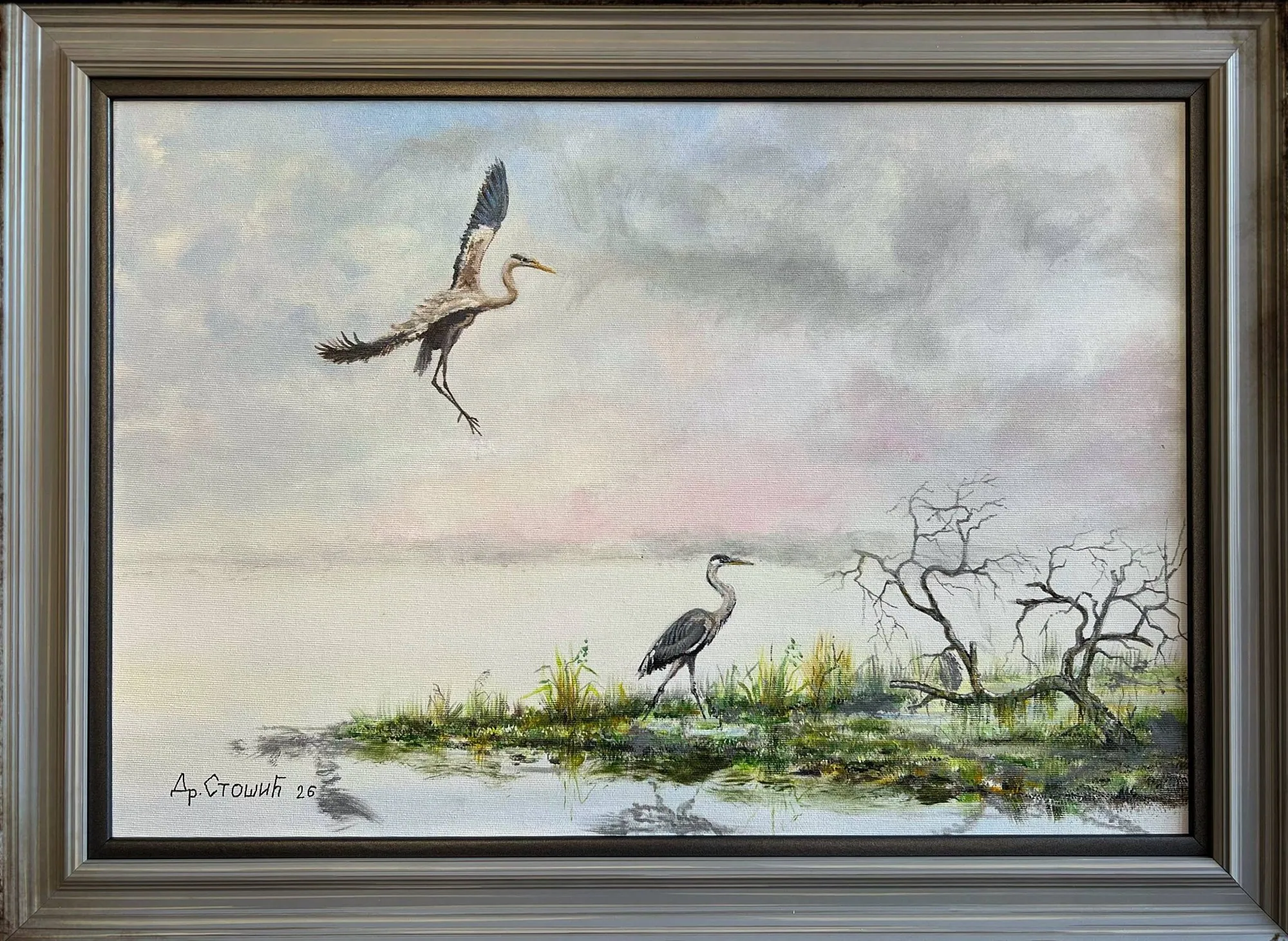 Чапље — оригинална слика, акрил на платну, 60 × 40 цм, Драган Стошић
