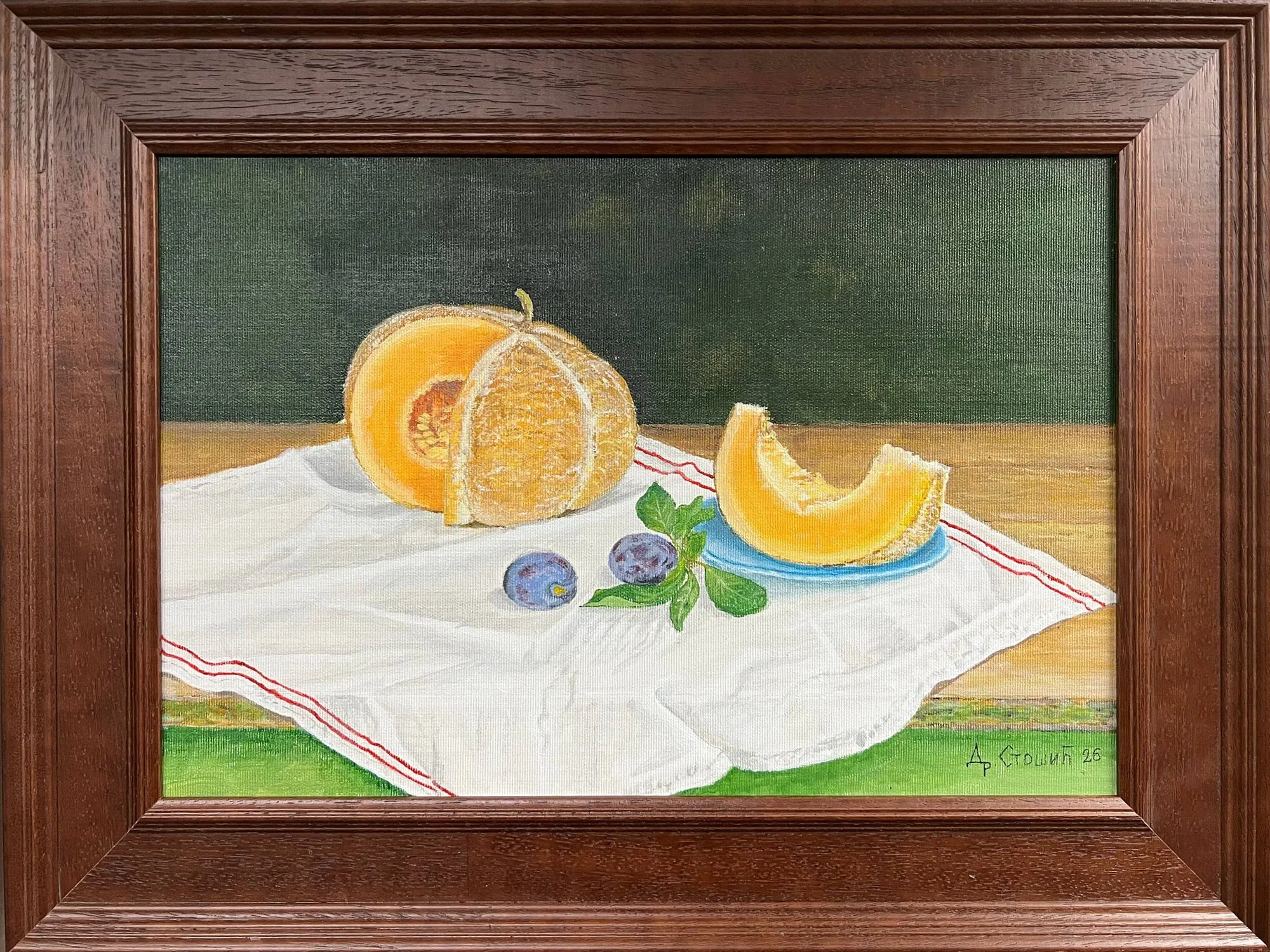 Диња — оригинална слика, акрил на платну, 45 × 30 цм, Драган Стошић