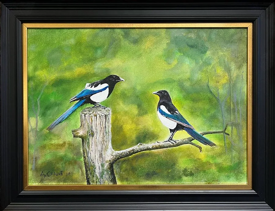 Свраке — оригинална слика, акрил на платну, 50 × 35 цм, Драган Стошић