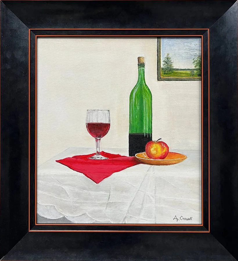 Вино — оригинална слика, акрил на платну, 35 × 40 цм, Драган Стошић